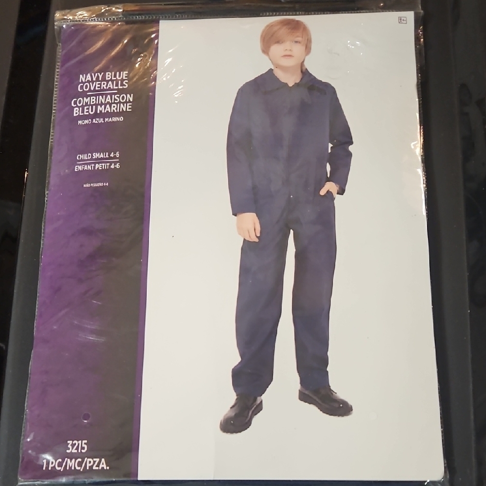 BOYS NAVY BLUE COVERALL COSTUME: NEW WITH TAGS: SIZE SMALL (4/6)